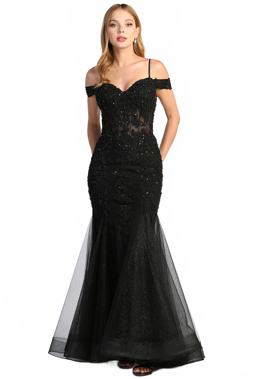 Adora Design 3005 Off Shoulder Beaded Lace Corset Prom Gown