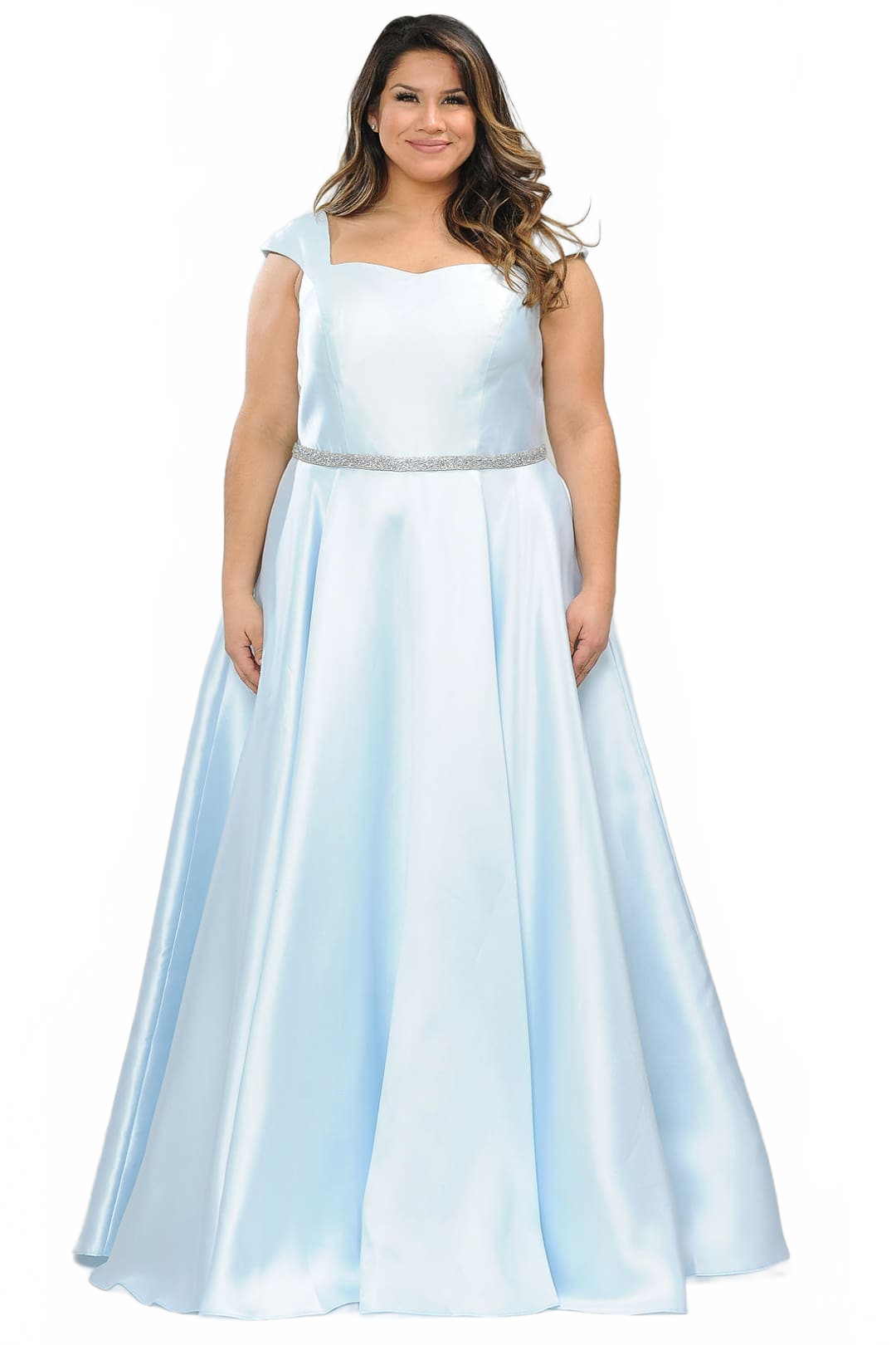 Poly USA W1104 Cap Sleeve A-Line Plus Size Long Prom Evening Gown