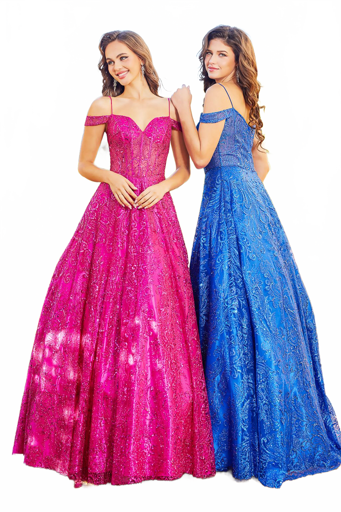 Adora Design 3142 Off Shoulder Glitter Ball Gown Long Prom Dress