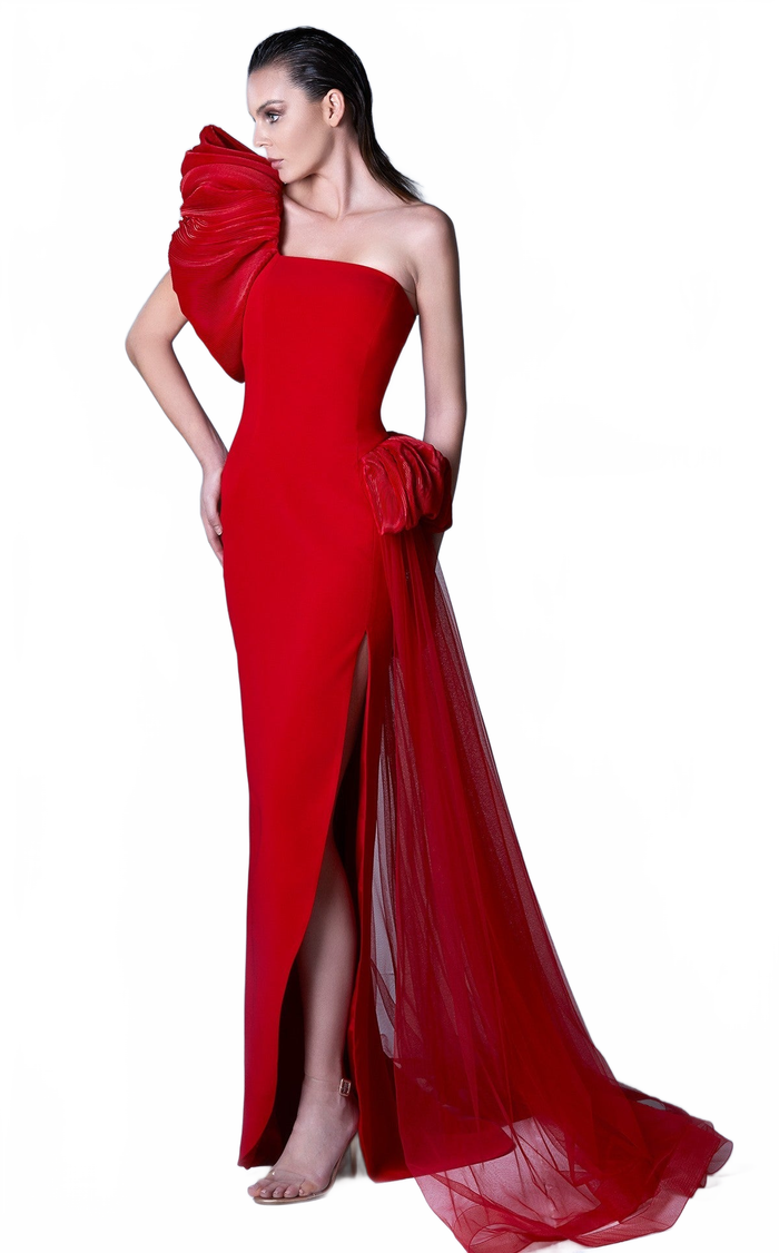 Gaby Charbachy G1096 One Shoulder Slit Couture Evening Dress