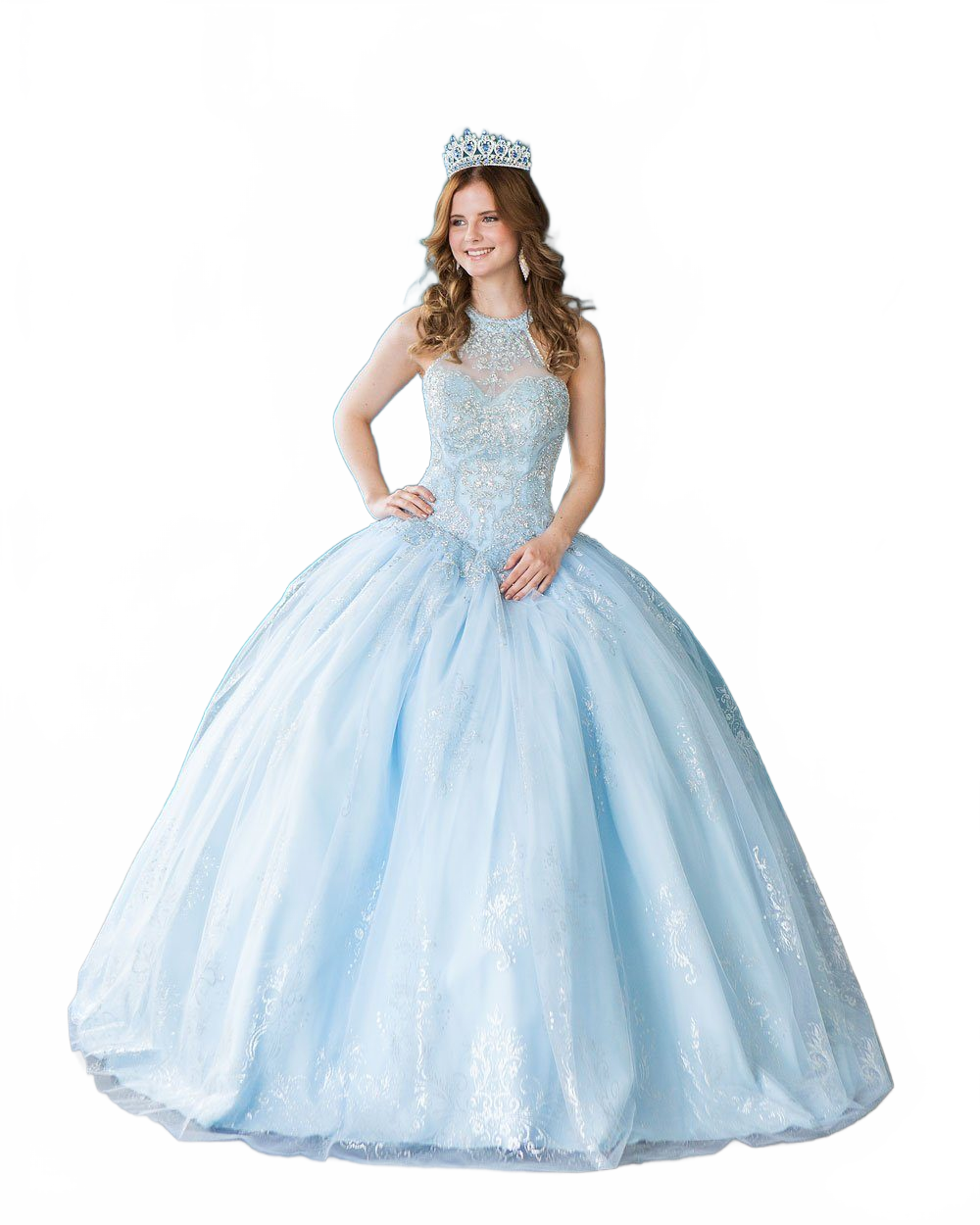 Glitter Print High Neck Quinceañera Dress Calla SYL19002