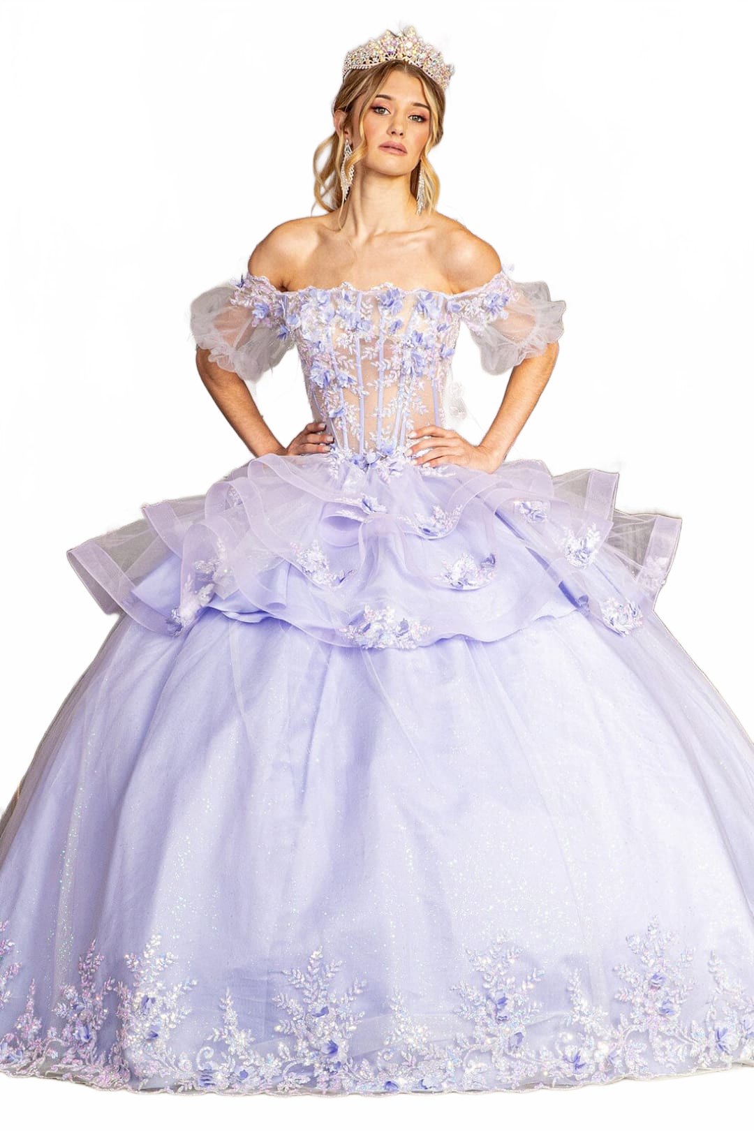 3D Floral Sheer Ball Gown by Elizabeth KGL3180