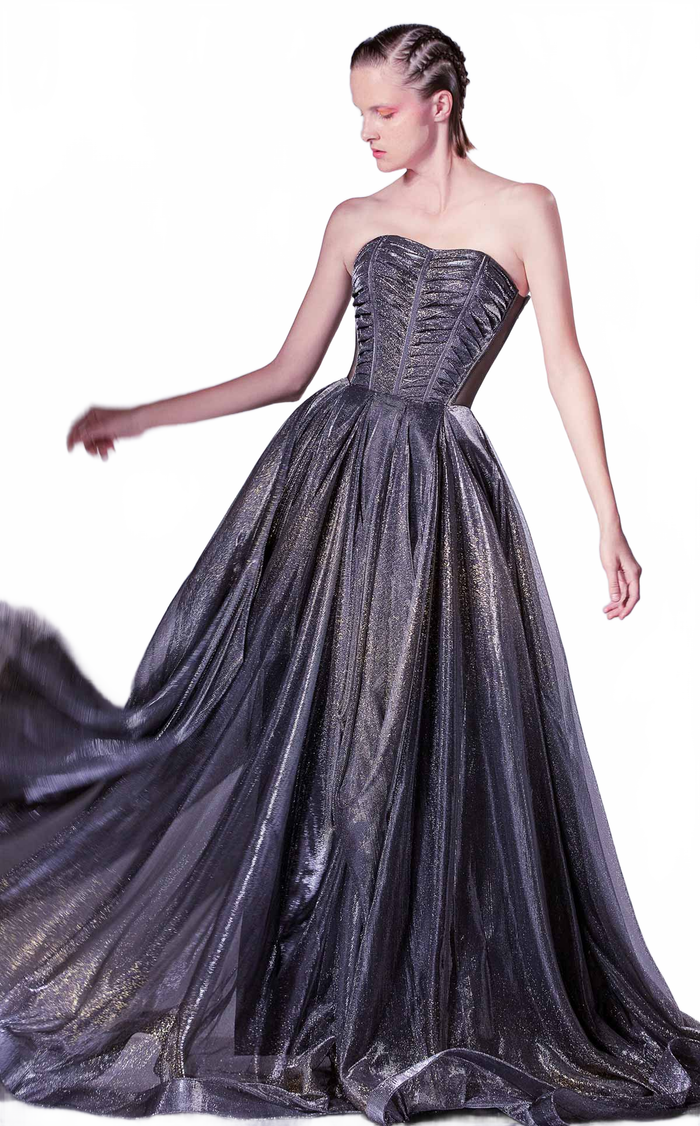 Gaby Charbachy G1331 Strapless Pleated Corset Gown in Grey