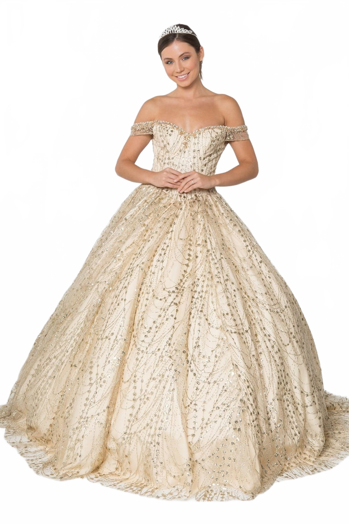 Off the Shoulder Quince Dress Glitter Ball Gown by Elizabeth K GL2831