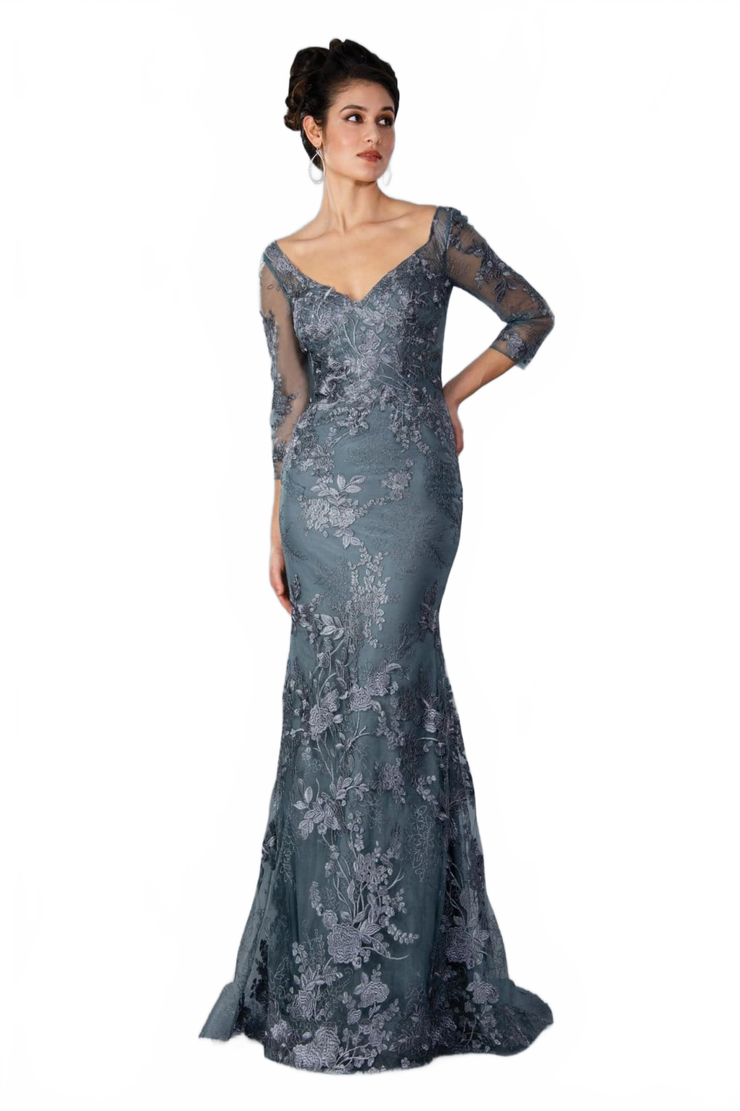 Charcoal Mother of Bride Dress 3/4 Sleeve Gown Stella Couture 22361