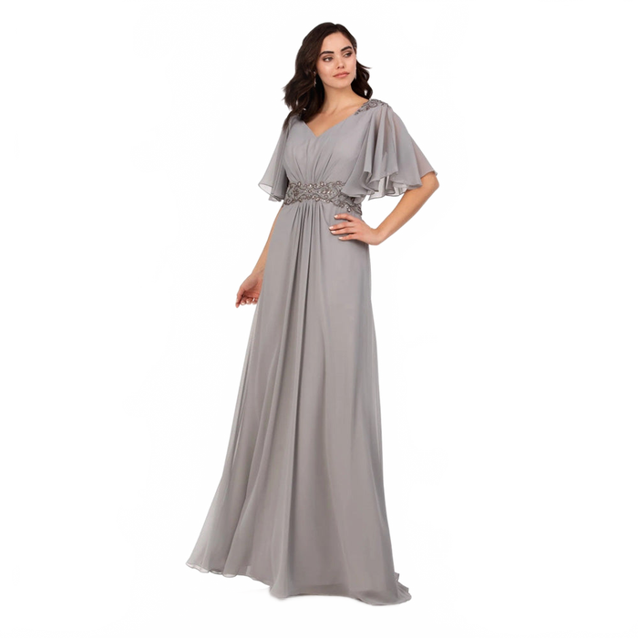 Abby Paris 986002W Beaded Chiffon Short Sleeve Gown