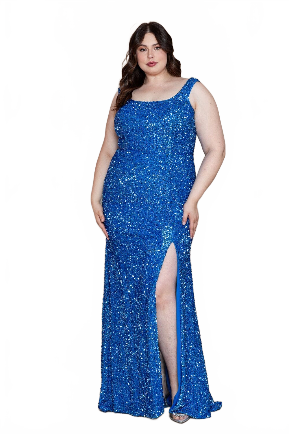 Poly USA W1126 Plus Size Fitted Sleeveless Sequin Gown