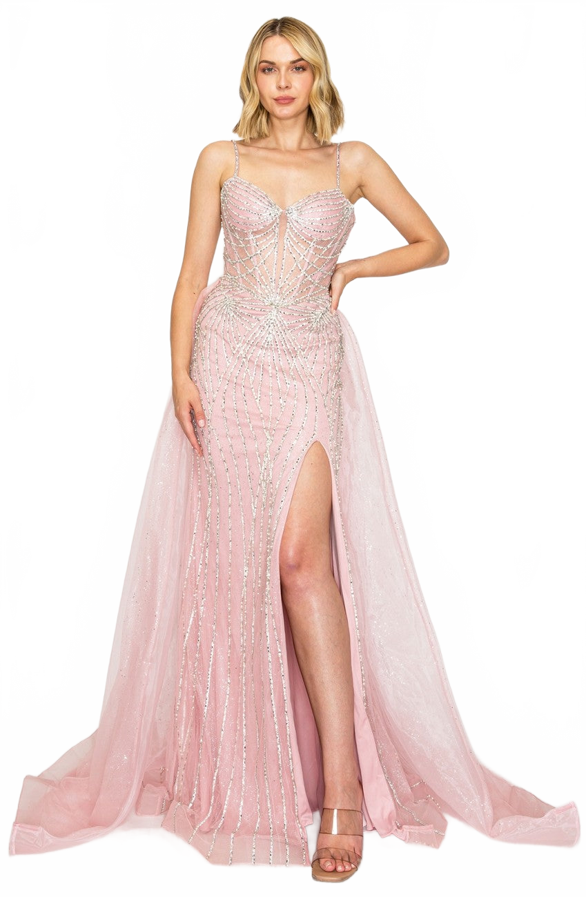 High Couture HC1002 Long Formal Beaded Overskirt Prom Dress