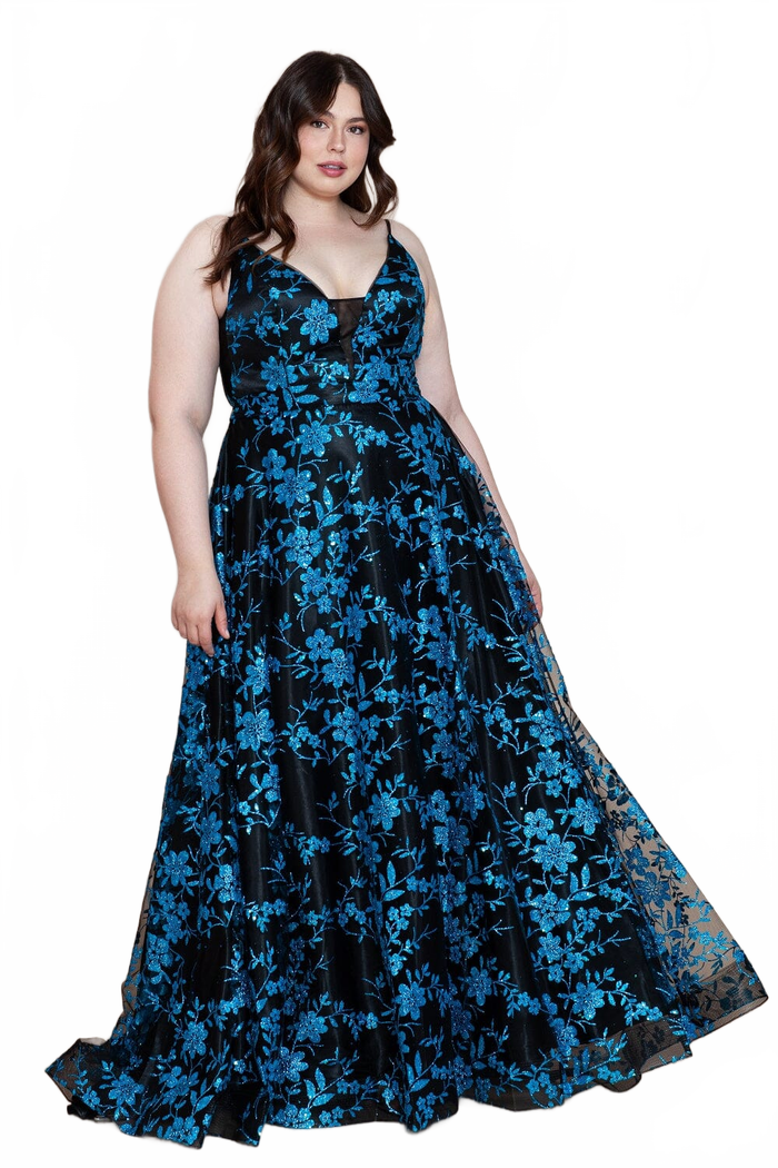 Poly USA W1134 Plus Size Glitter Print Sleeveless A-line Gown