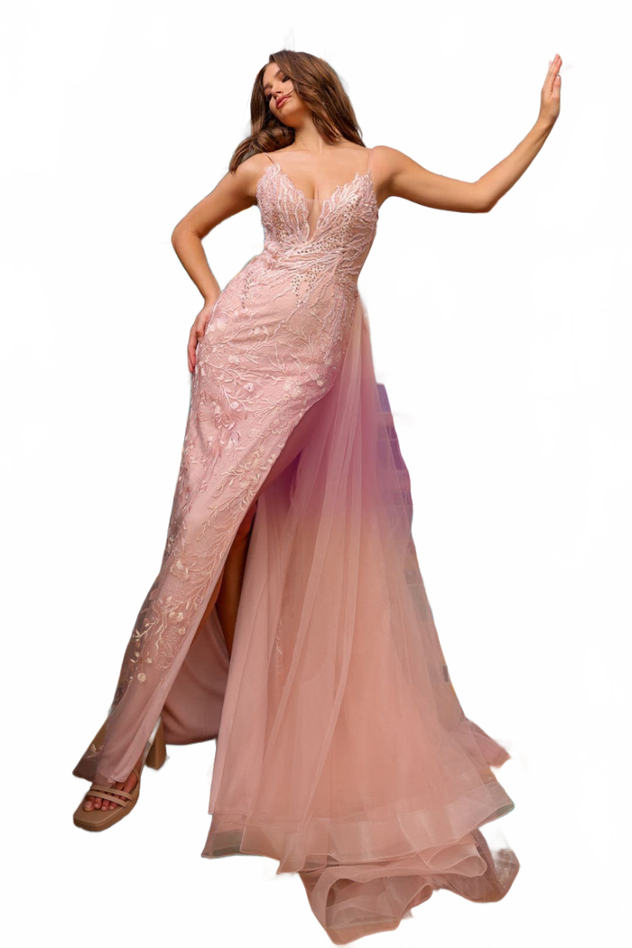 Amelia Couture TM1016 Detachable Overlay Skirt Long Pageant Dress