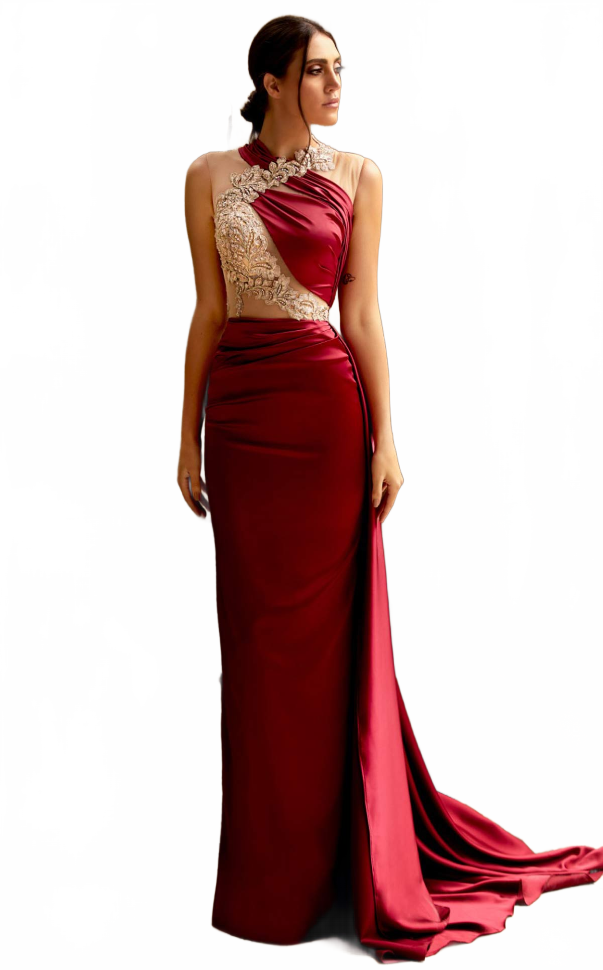 MNM Couture K3946 Burgundy Satin One-Shoulder Evening Dress