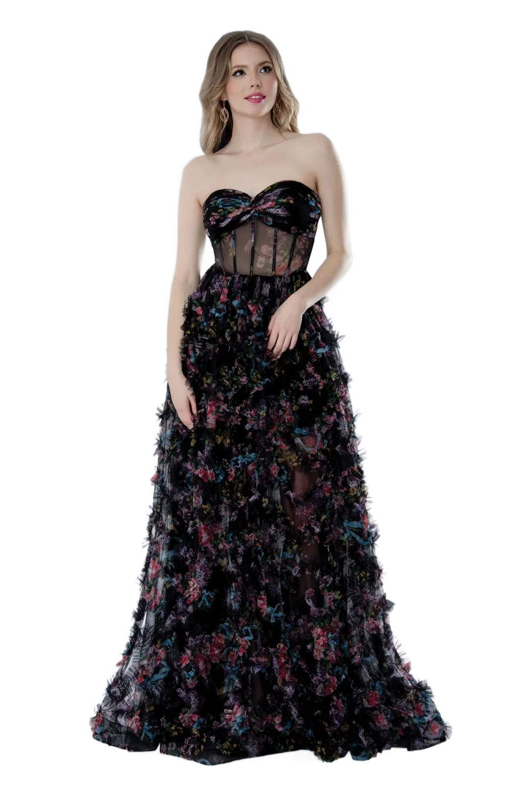 Black Print Prom Dress Strapless Corset Ball Gown Stella Couture 25117