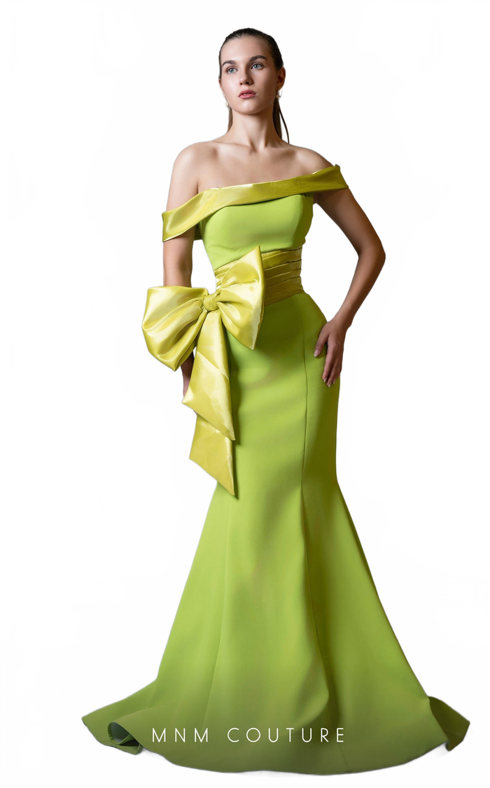 MNM Couture V07546 Lime Off-Shoulder Mermaid Gown