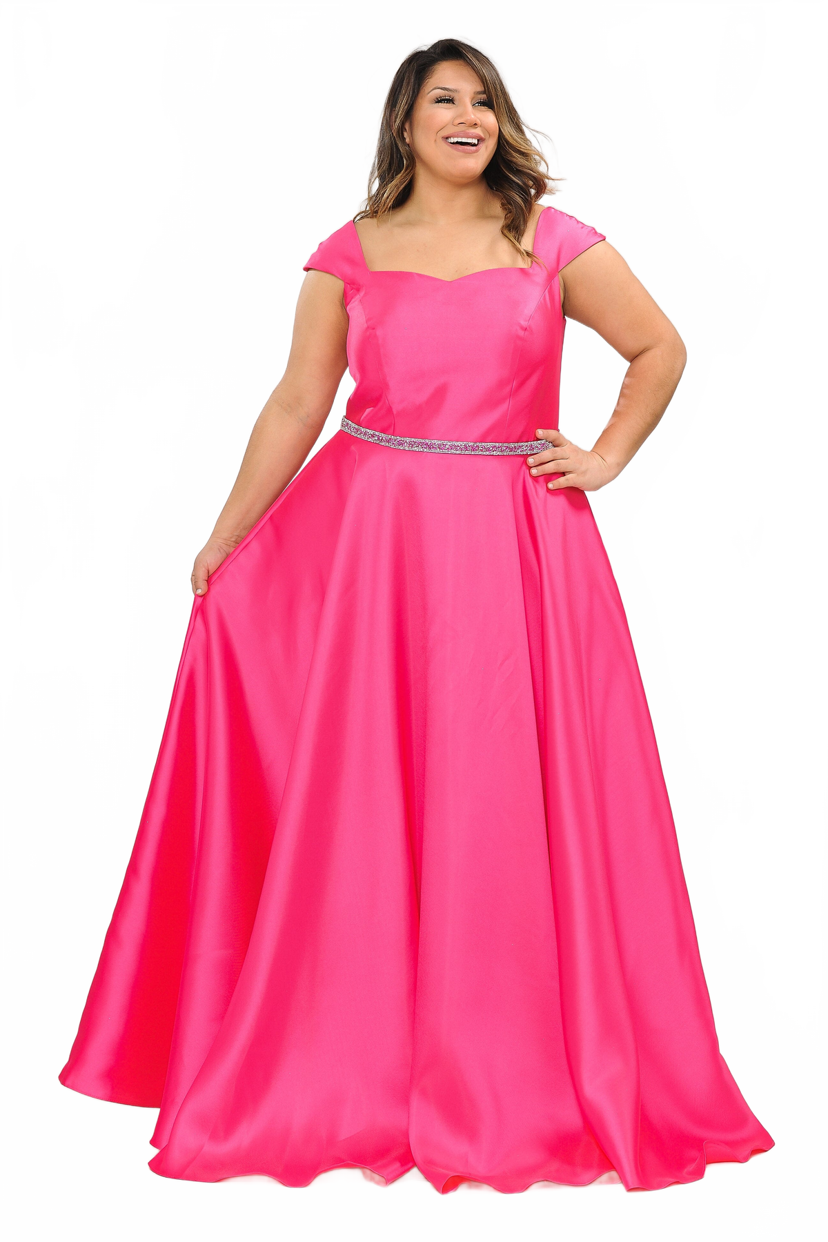 Poly USA W1104 Plus Size Long Cap Sleeve Dress with Corset Back
