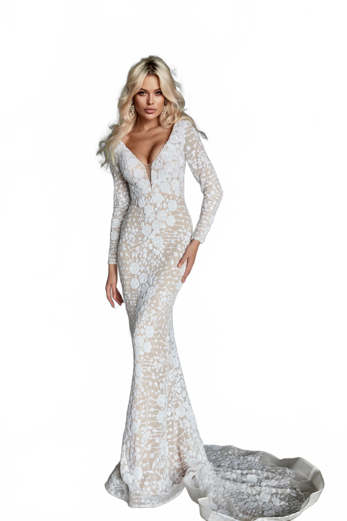 Tina Holly BB023 Wedding Mermaid Plunging Evening Sequin Dress