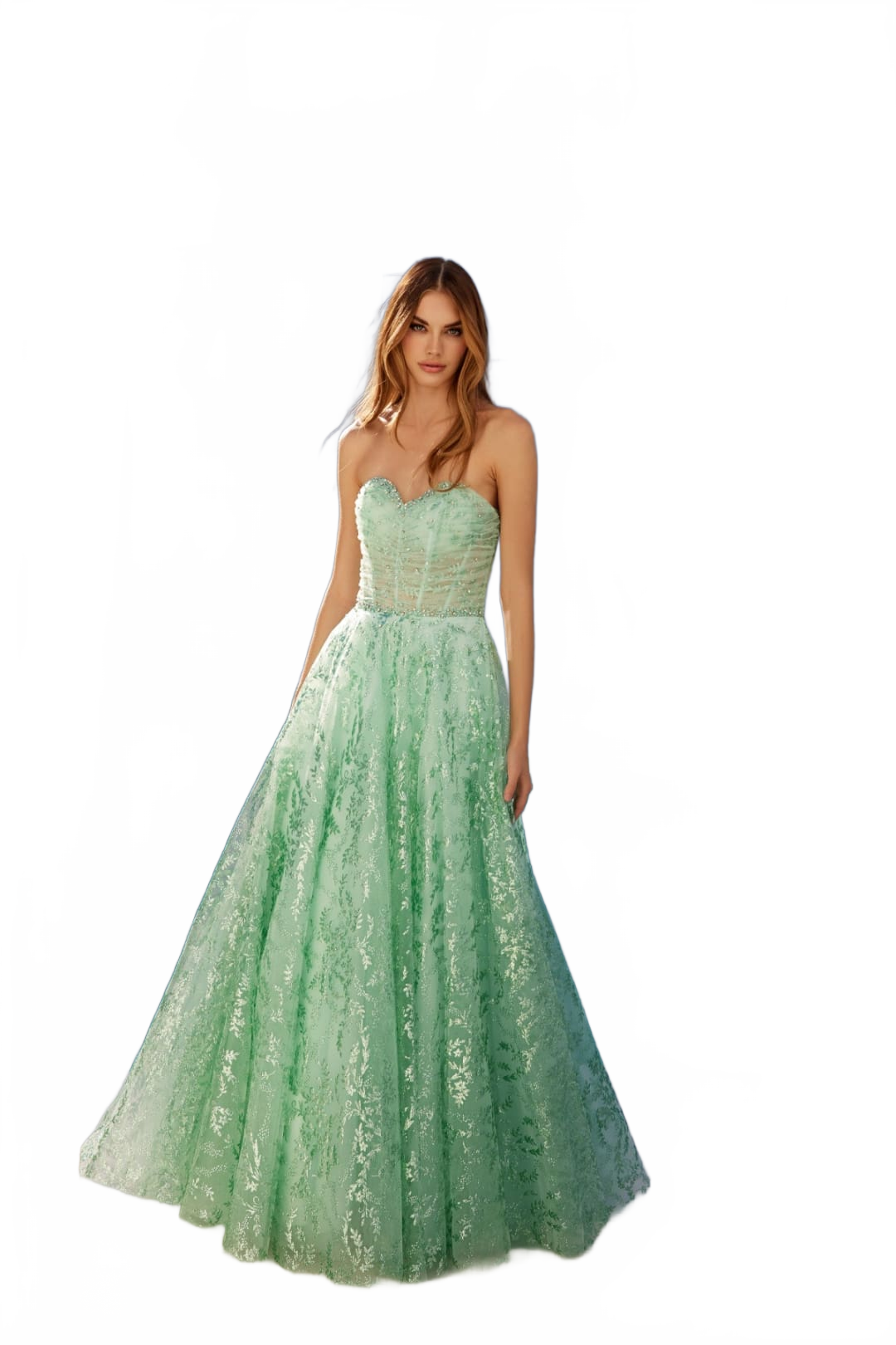 Glitter Print Strapless A-line Gown by Juliet JT2547S