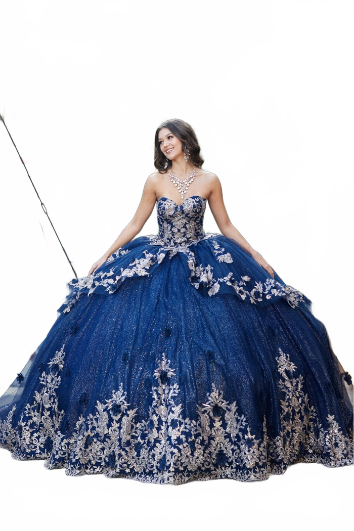 Embroidered Strapless Layered Ball Gown by Bella Princess PQ1051