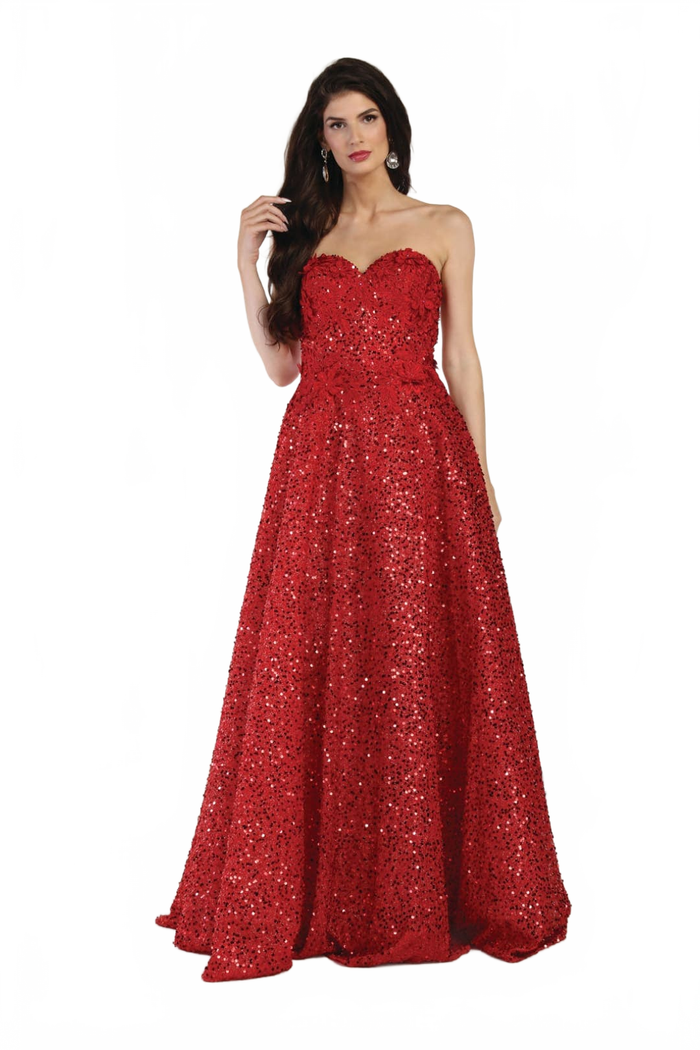 Sequin A-line Corset Prom Classy Formal Gown RQ8025