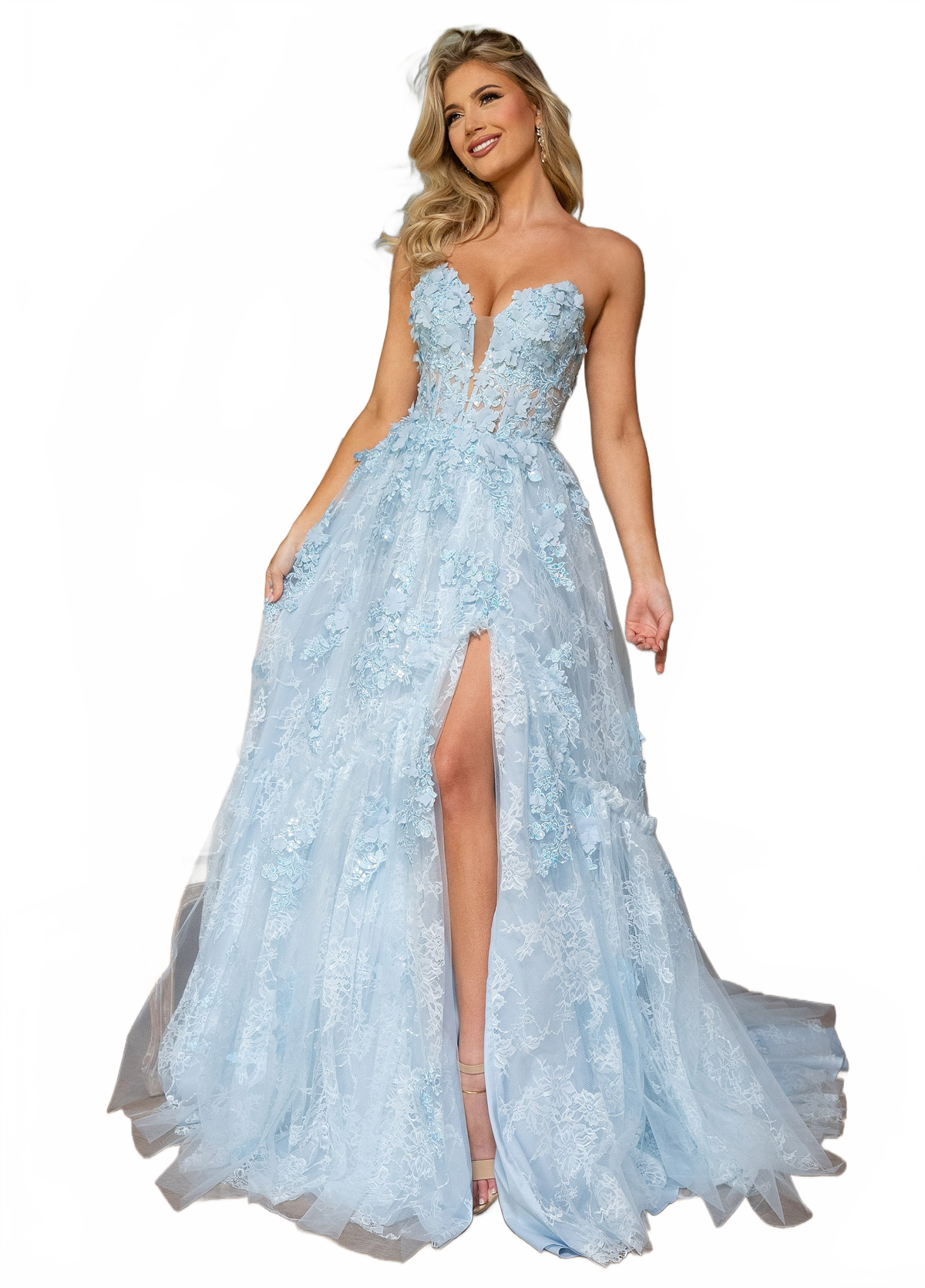 Rachel Allan 70724 3D Floral Strapless A-line Slit Gown