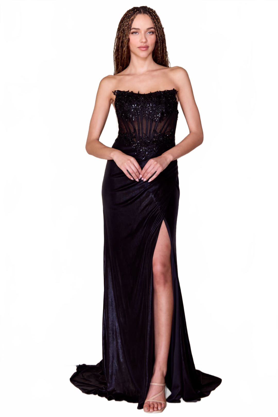 Gala Dress Strapless Ruched Side slit Formal Gown By Amelia Couture 9055