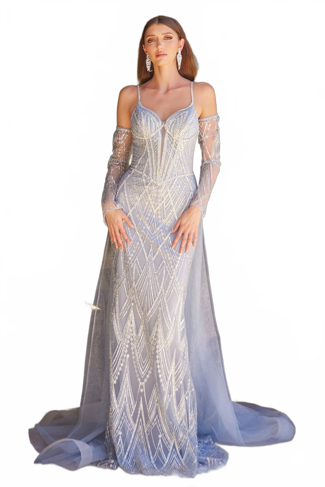 Glitter V-Neck Overskirt Gown by GLS Gloria GL3616