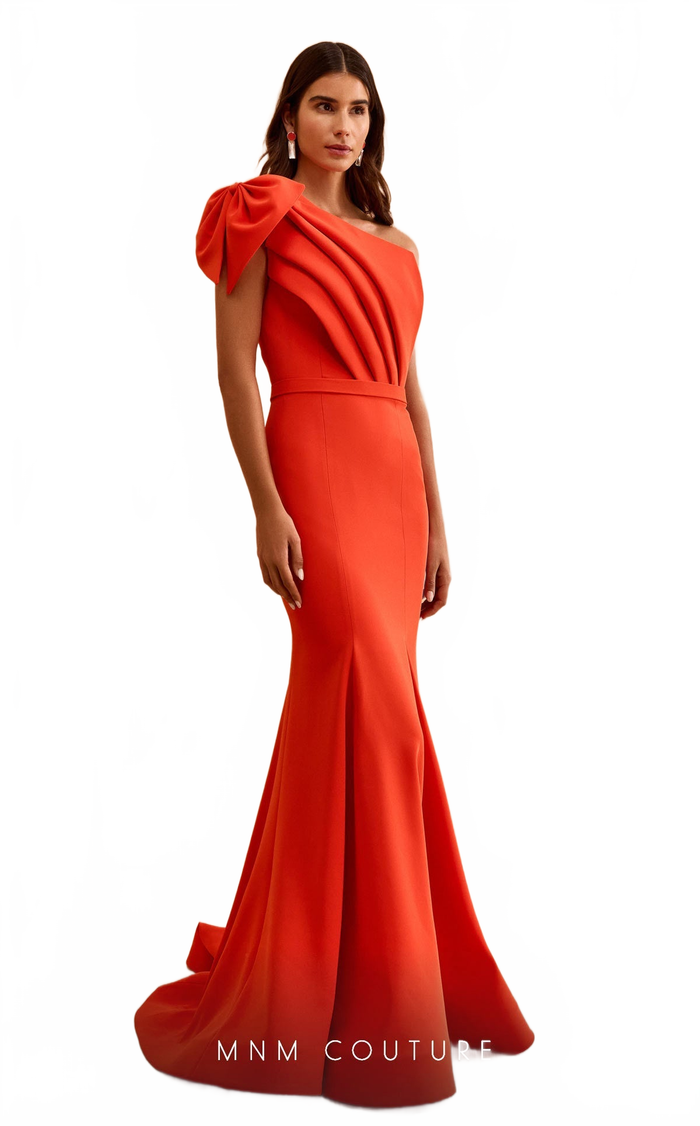 MNM Couture V07402 Orange Evening Gown with Modern Detailing