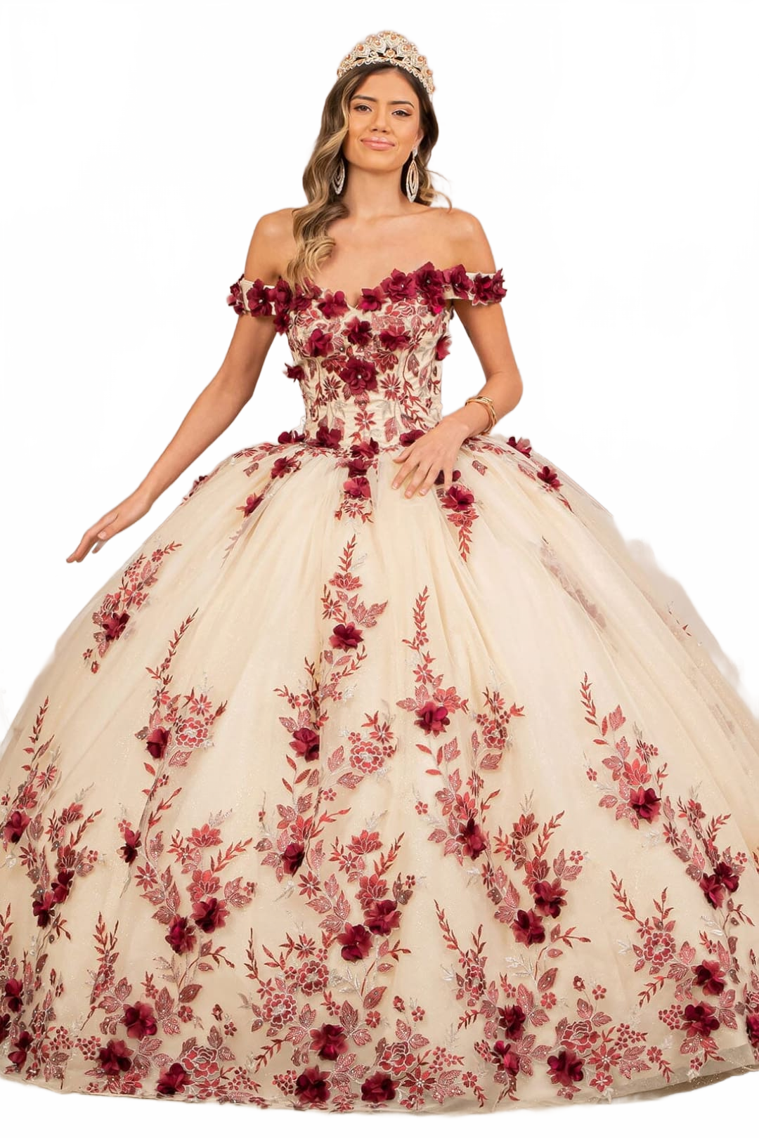 3D Floral Off Shoulder Ball Gown by Elizabeth KGL3105