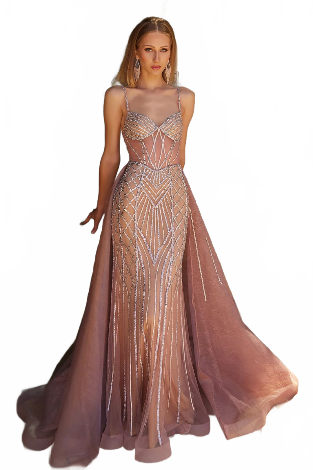Beaded Sleeveless Overskirt Gown by GLS Gloria GL3617