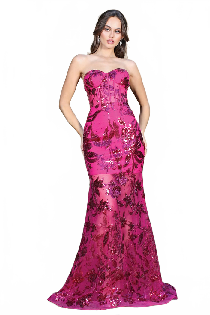 Adora Design 3203 Strapless Mermaid Sequin Print Long Prom Dress