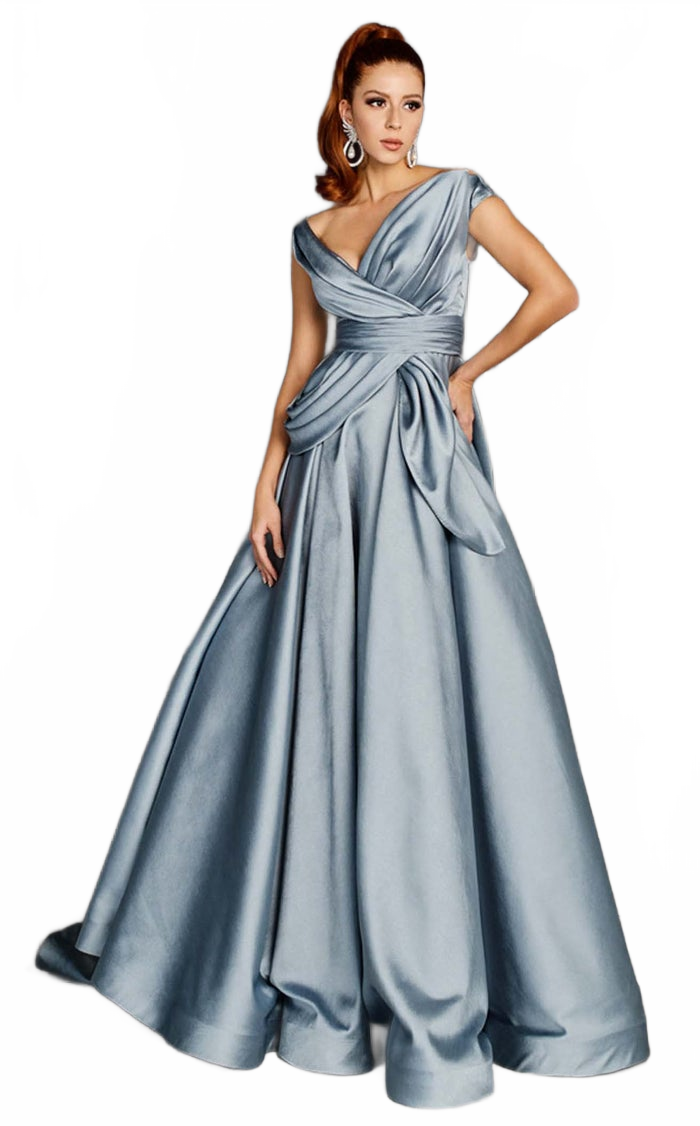 Fouad Sarkis 2629 Mint Off-Shoulder Pleated Ball Gown by MNM Couture