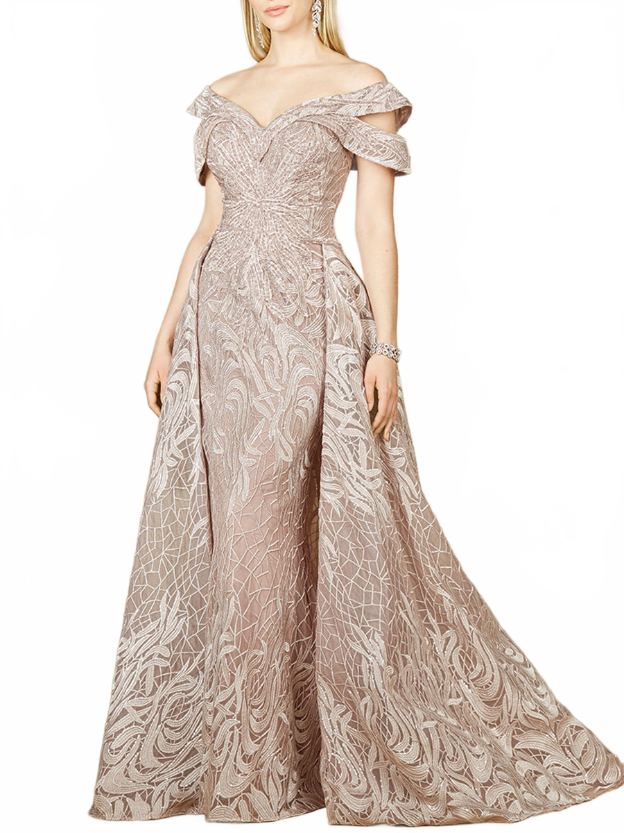 Off Shoulder Mermaid Lace Gown with Overskirt