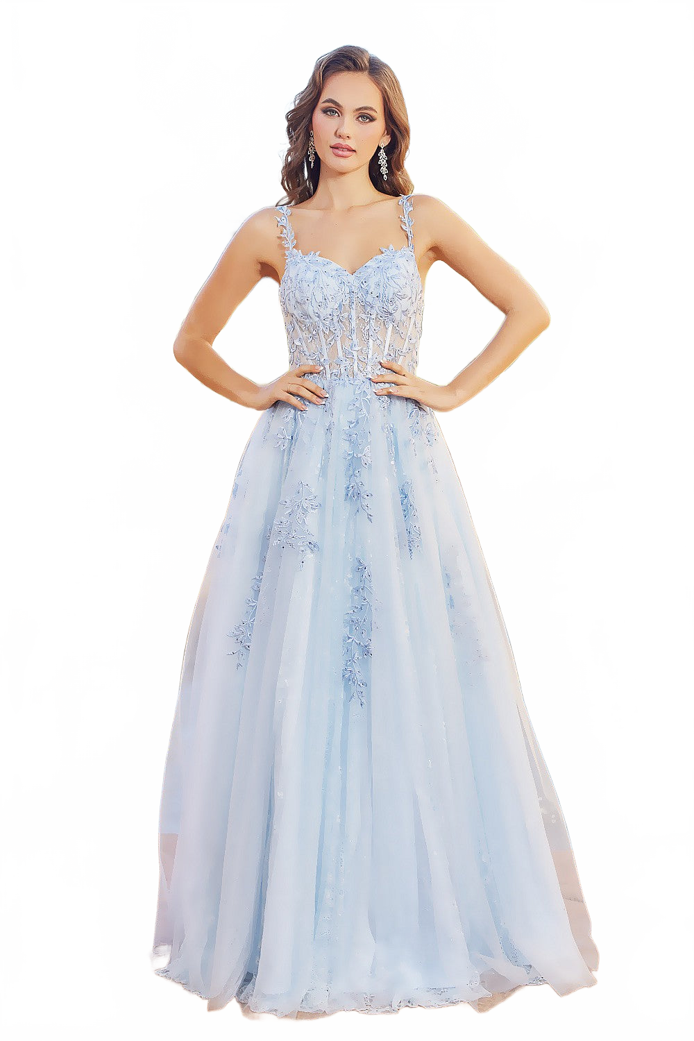 Adora 3087 A-Line Lace Applique Corset Long Formal Prom Dress
