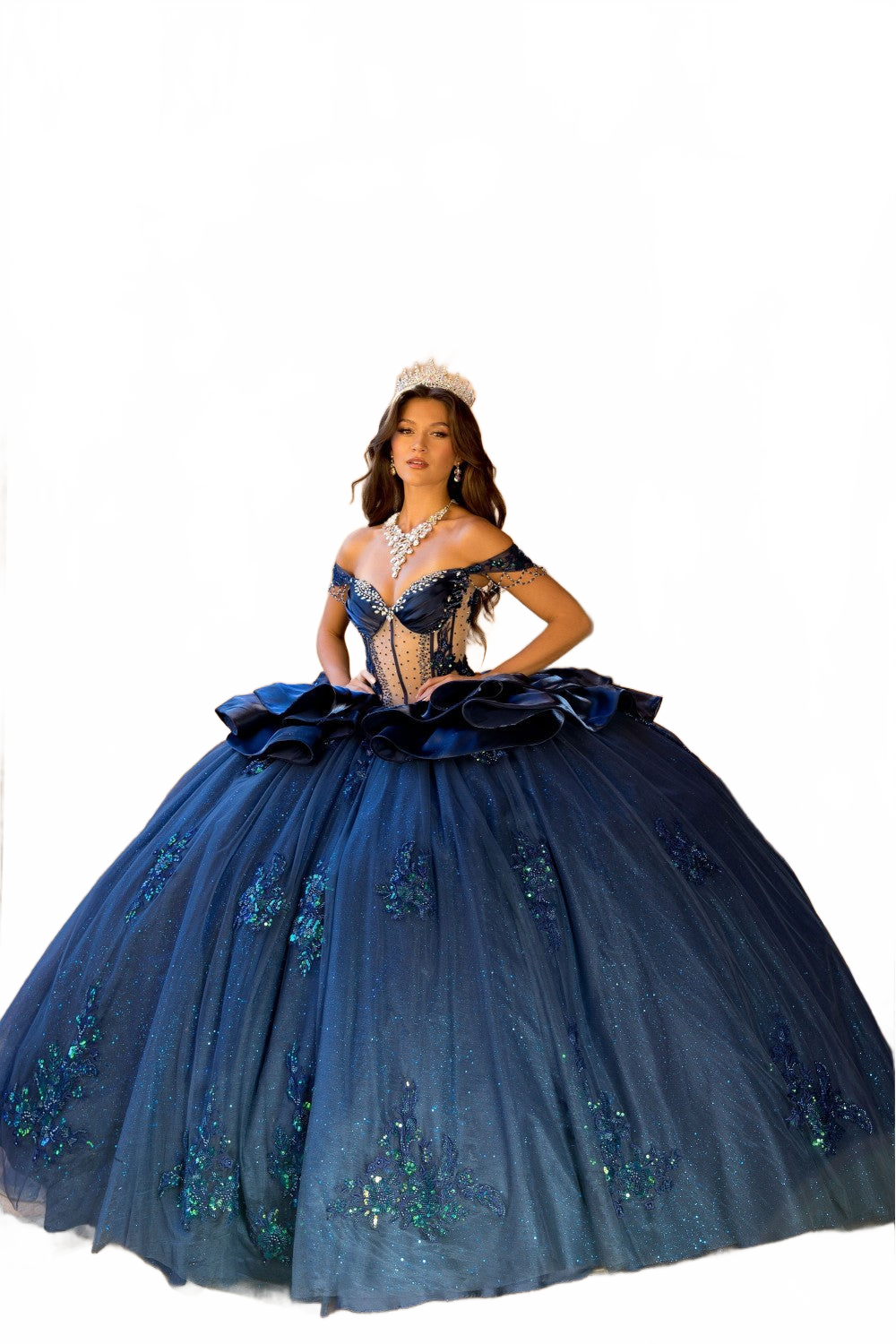 Off Shoulder Ruffled Ball Gown by Bella Princess PQ1079