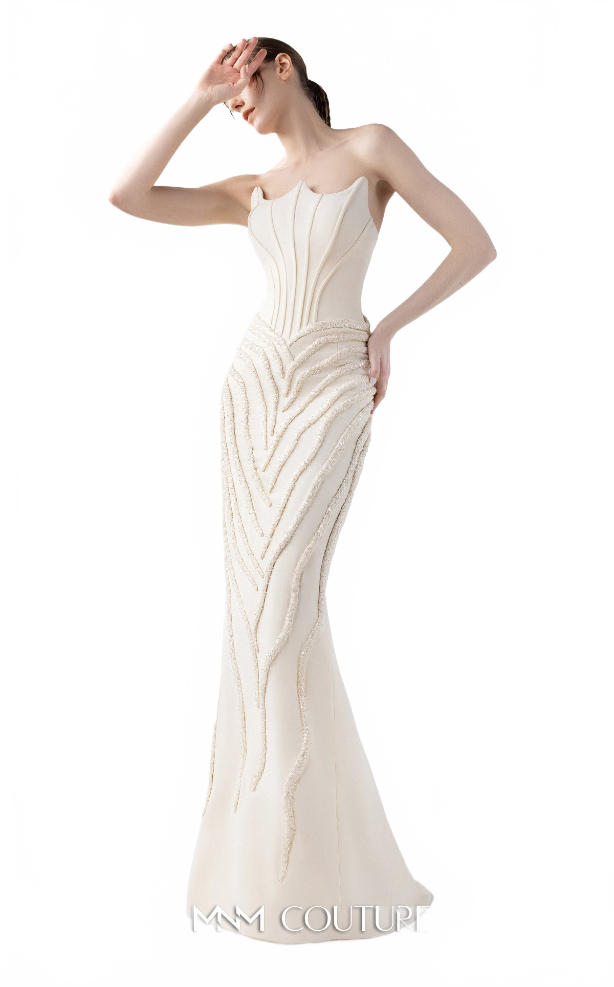 Gaby Charbachy G2032 Cream Mermaid Gown with Lace & Angular Neckline