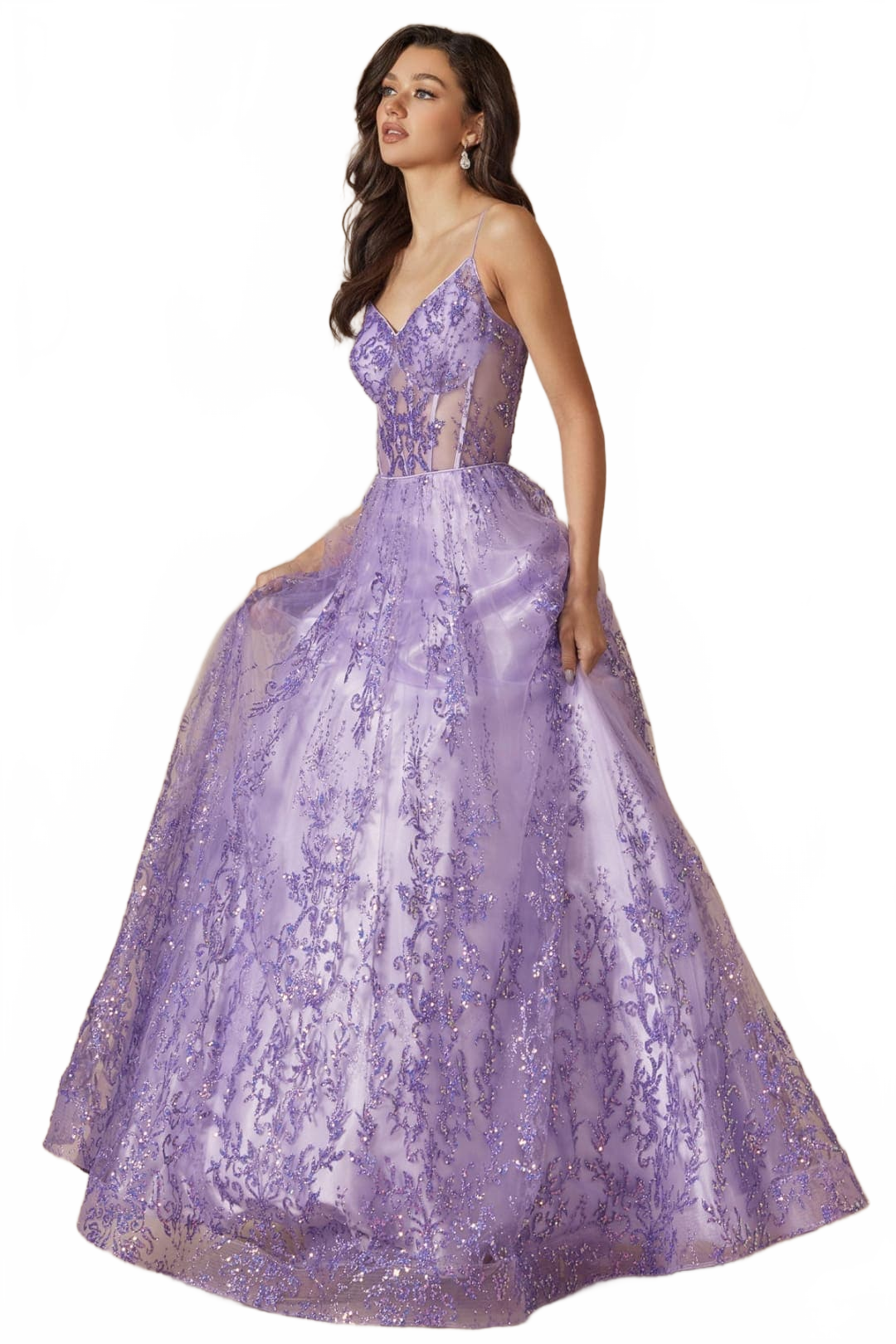 Juliet 2414 Spaghetti Straps Lilac A-line Glitter Formal Evening Gown