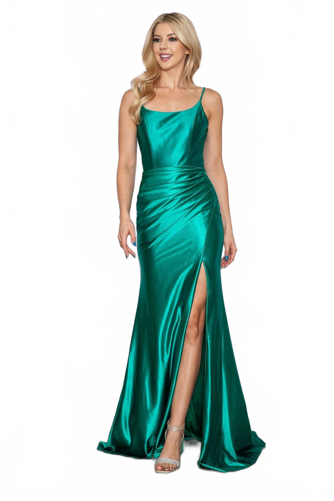 Poly USA 9250 Simple Lace up Back Long Satin Bridesmaids Dress