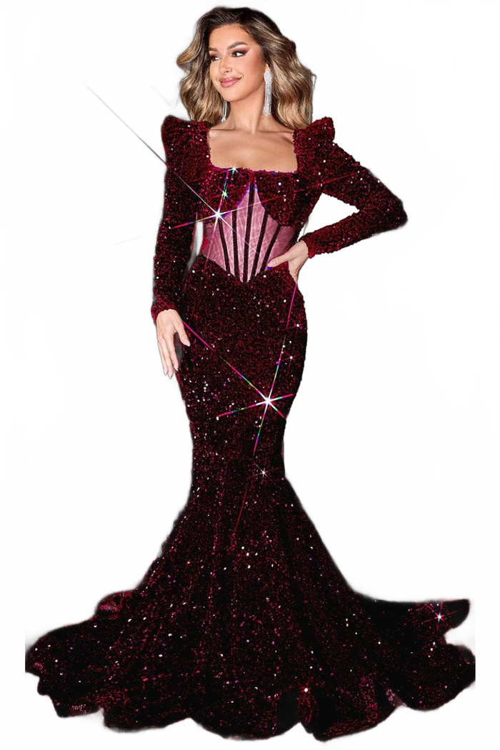 Portia and Scarlett PS22556 -long- Evening Gown with a Square Sheer Corset Design