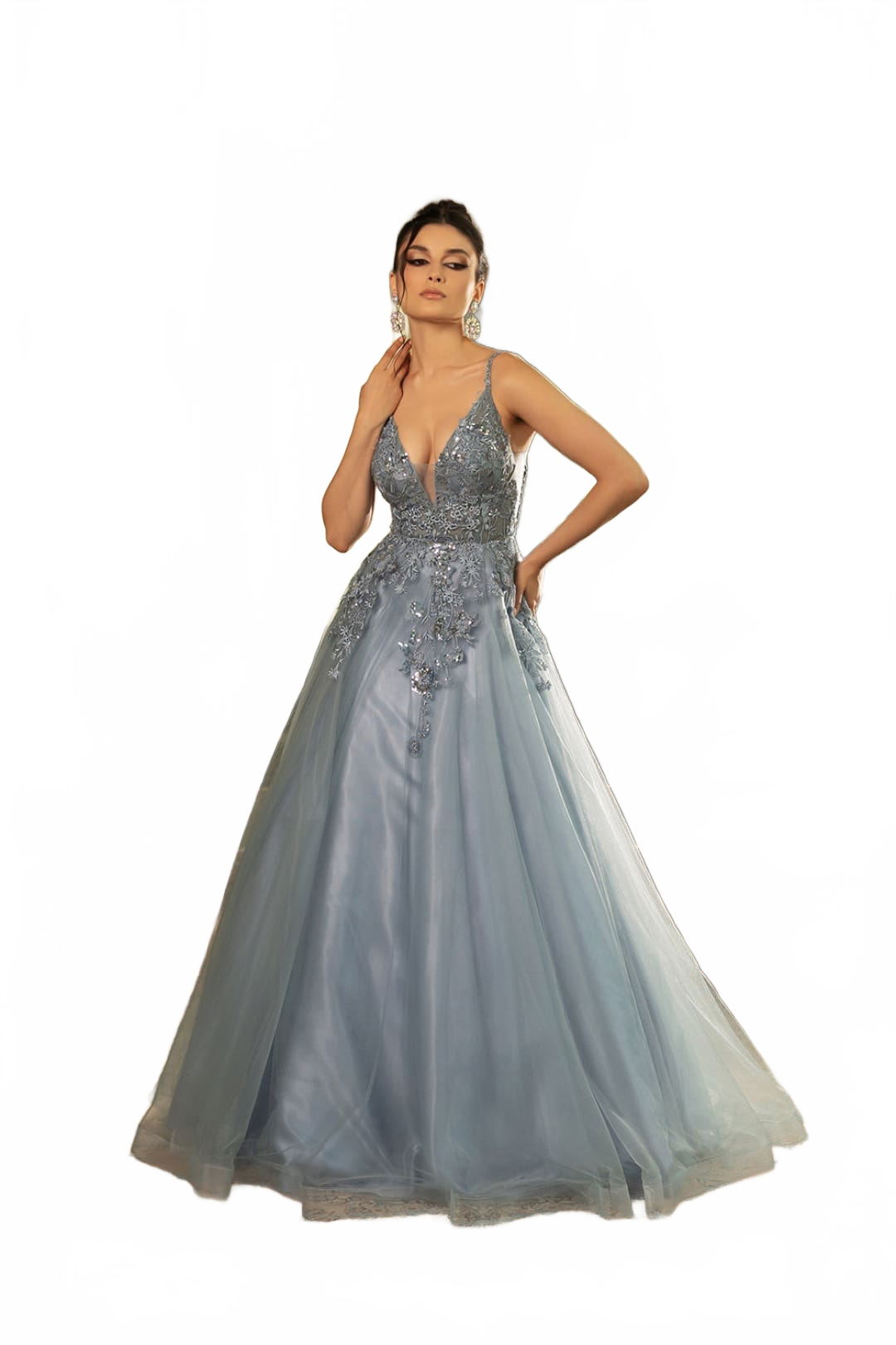 Prom Dress Sleeveless Plunging Neck Gala Gown By May Queen MQ2135
