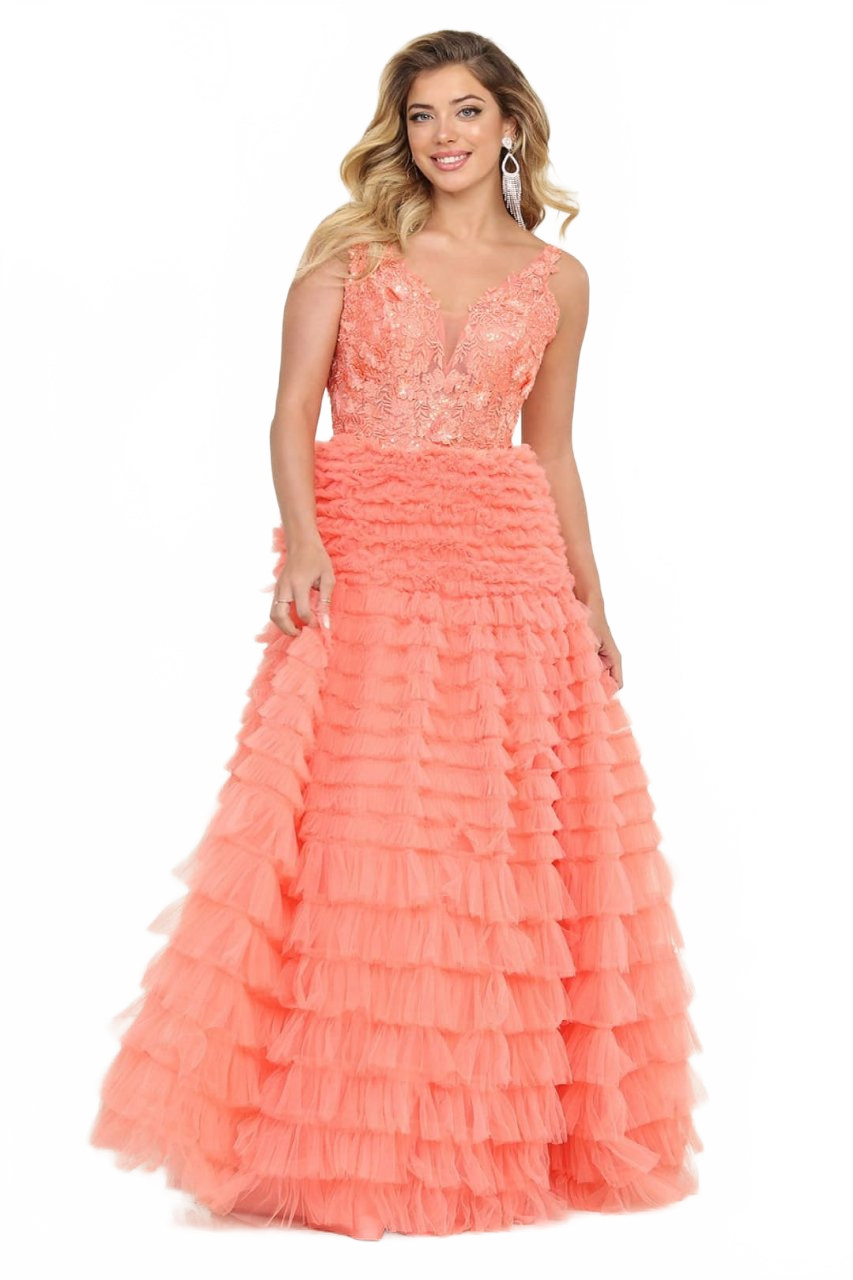 Royal Queen RQ8123 Floral Appliqué A-Line Tulle Prom Dress