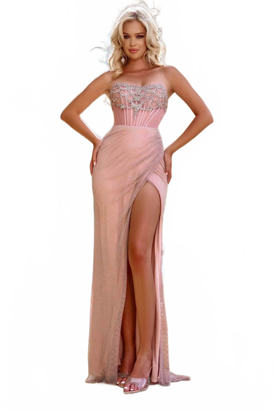 Portia and Scarlett PS24508 -long- Scoop Neck Prom Gown with Beaded Net