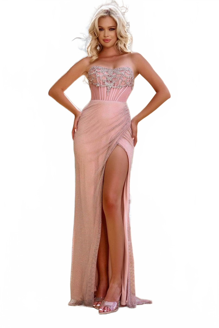 Portia and Scarlett PS24508 -long- Scoop Neck Prom Gown with Beaded Net