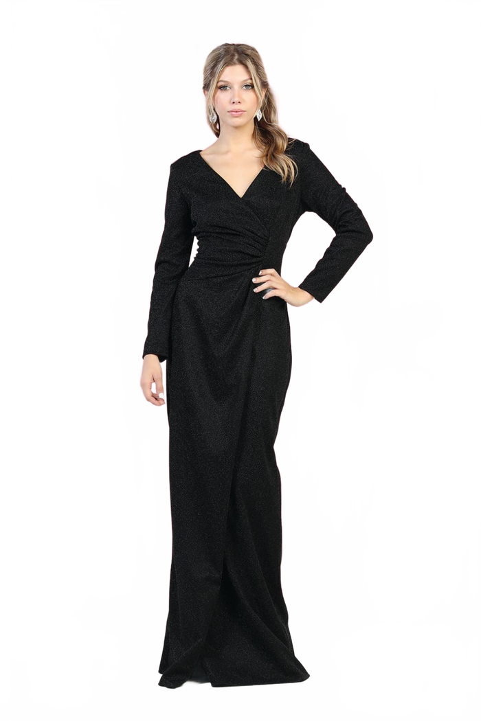 V Neck Long Sleeve Shimmer Formal Dress MQ1924