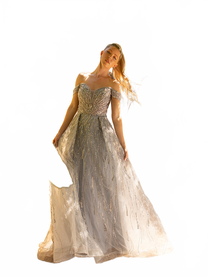 Beaded Off Shoulder A-line Gown by Lucci Lu C8044