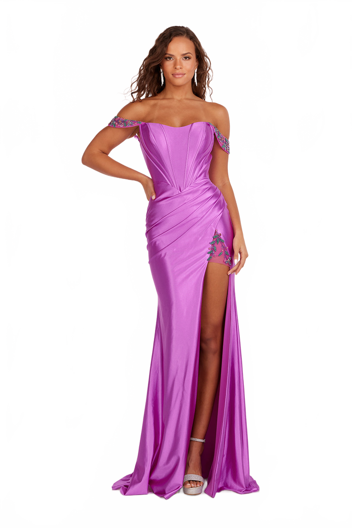 Abby Paris 90206 Off Shoulder Corset Slit Evening Gown