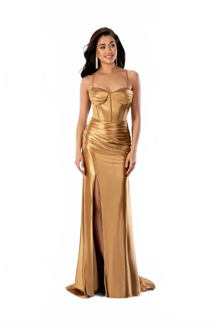 Gold Prom Dress Pleated Formal Evening Gown Stella Couture 24108