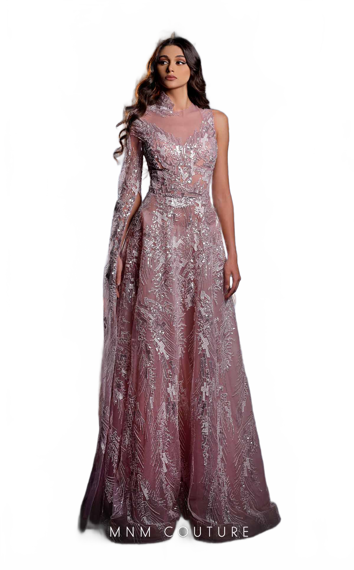 MNM Couture K3990 One-Shoulder Embellished Gown in Purple