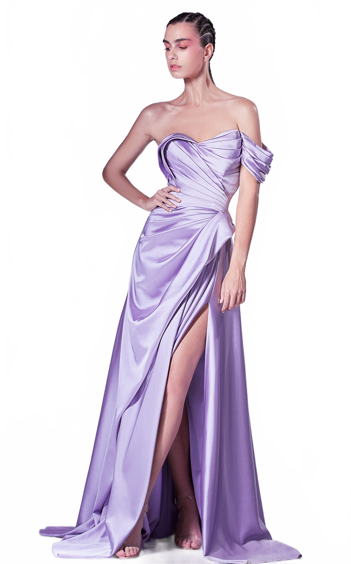 Gaby Charbachy G1329 Purple Strapless Sweetheart A-Line Slit Gown by MNM Couture