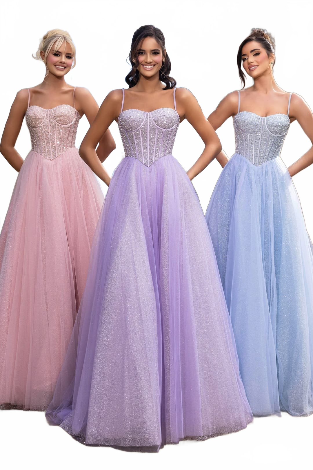Portia & Scarlett PS25311 Spaghetti Straps A-Line Beaded Glitter Prom Ball Gown