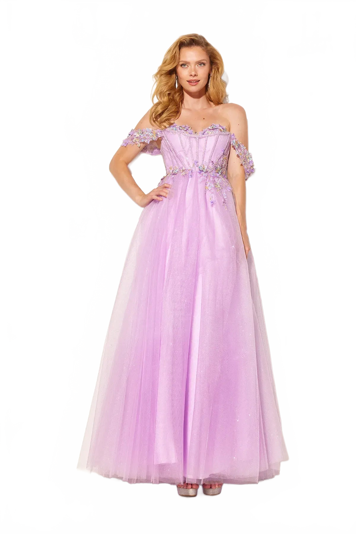 Beaded Off Shoulder A-line Gown by Lucci Lu 1417