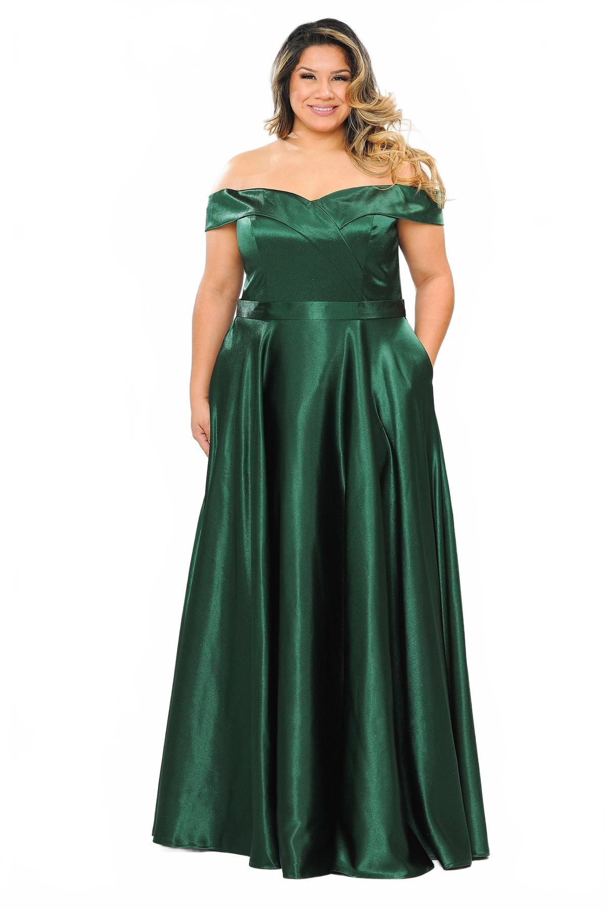 Poly USA W1058 Plus Size Long Off Shoulder Satin Dress